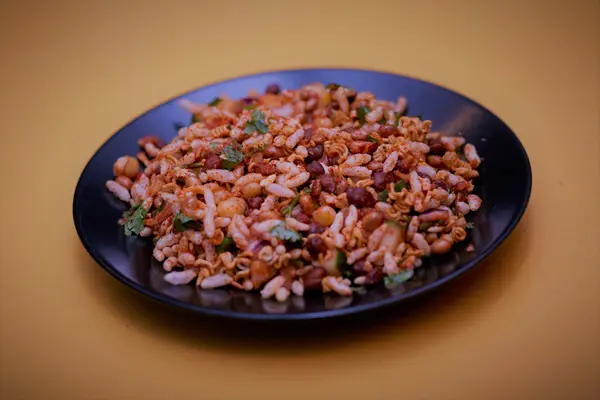 Chatpatey, the Nepali street-food snack of puffed rice, chickpeas and beans